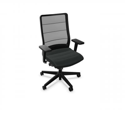 Schwarzer AirPad Drehstuhl von Interstuhl mit Netzrücken und Armlehnen, ergonomischer Bürostuhl für komfortables Sitzen.