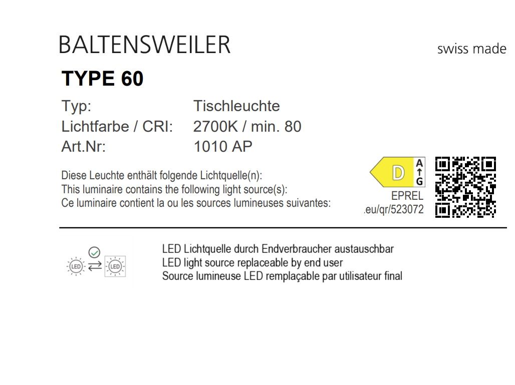 TYPE 60 Tischleuchte Baltensweiler