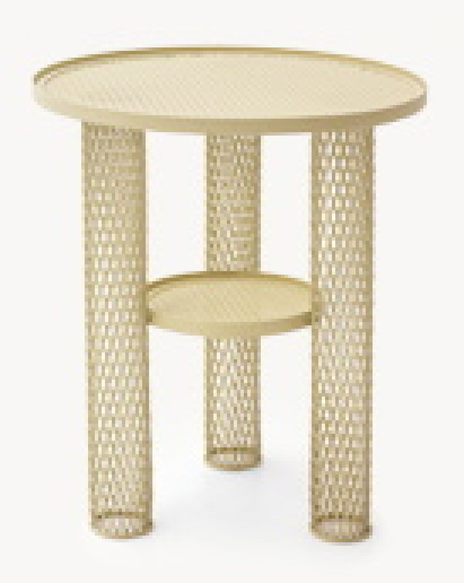Perlweißer Net Beistelltisch von Moroso: Kleiner, runder Design-Tisch mit filigranem Netzmuster und Ablagefläche.