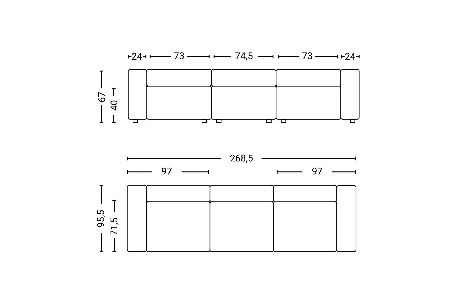 Mags Sofa 3-Sitzer Combination 1 / 268 cm Hay 