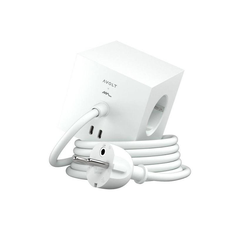 Square 1 - Avolt Steckdosenwürfel mit USB C OPAL WEISS dfp Design EINZELSTÜCK 