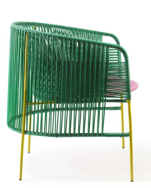 Caribe Lounge Chair Sessel Outdoor ames Smaragdgrün / Kaugummirosa / Currygelb