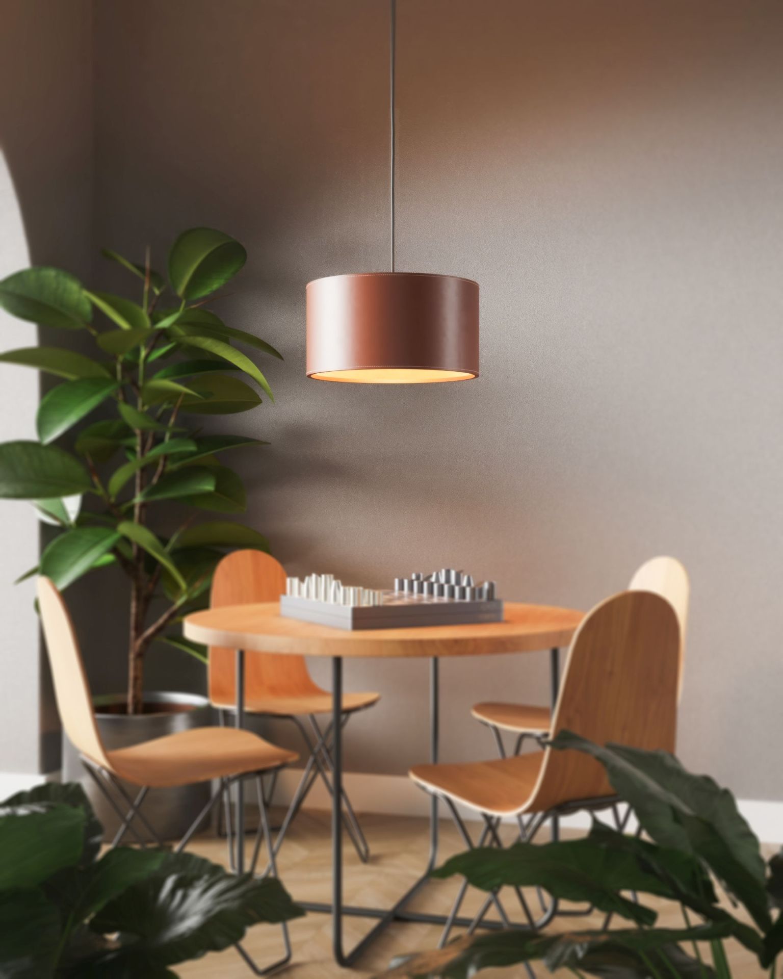 Zylinder Leder Pendelleuchte Ø50cm Ozeanblau Cuero