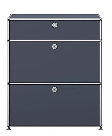 USM Haller Highboard in Anthrazitgrau mit zwei Klappen, modernes Designmöbel für Wohnzimmer und Büro.