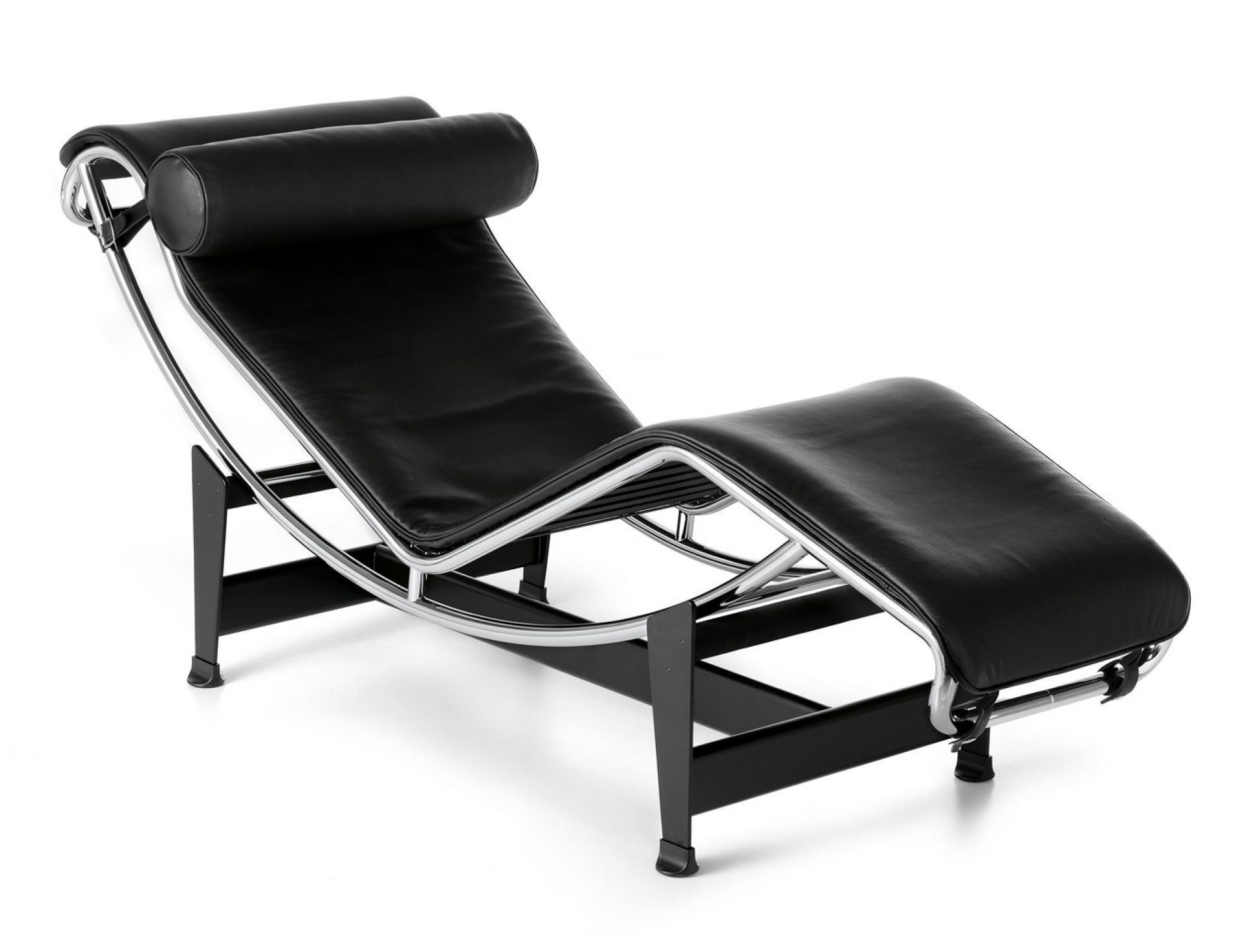 4 Chaise Longue à reglage continu Liege Leder schwarz ( Graphit ) / Nackenrolle gleiche Lederfarbe Cassina VORZUGSKOMBINATION QUICK-SHIP