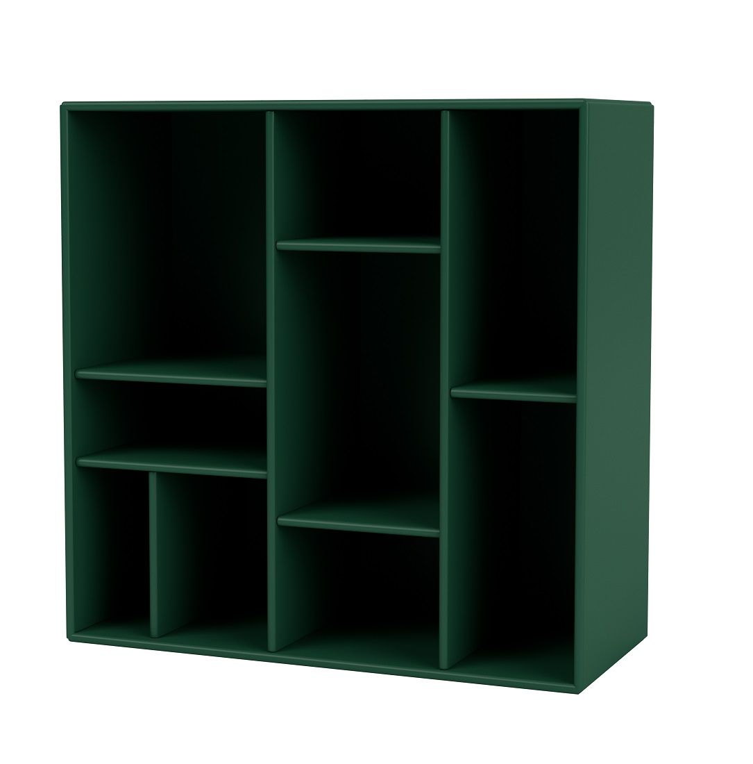 Grünes Montana Compile Wandregal mit Fächern und Regalböden für die Wandmontage.