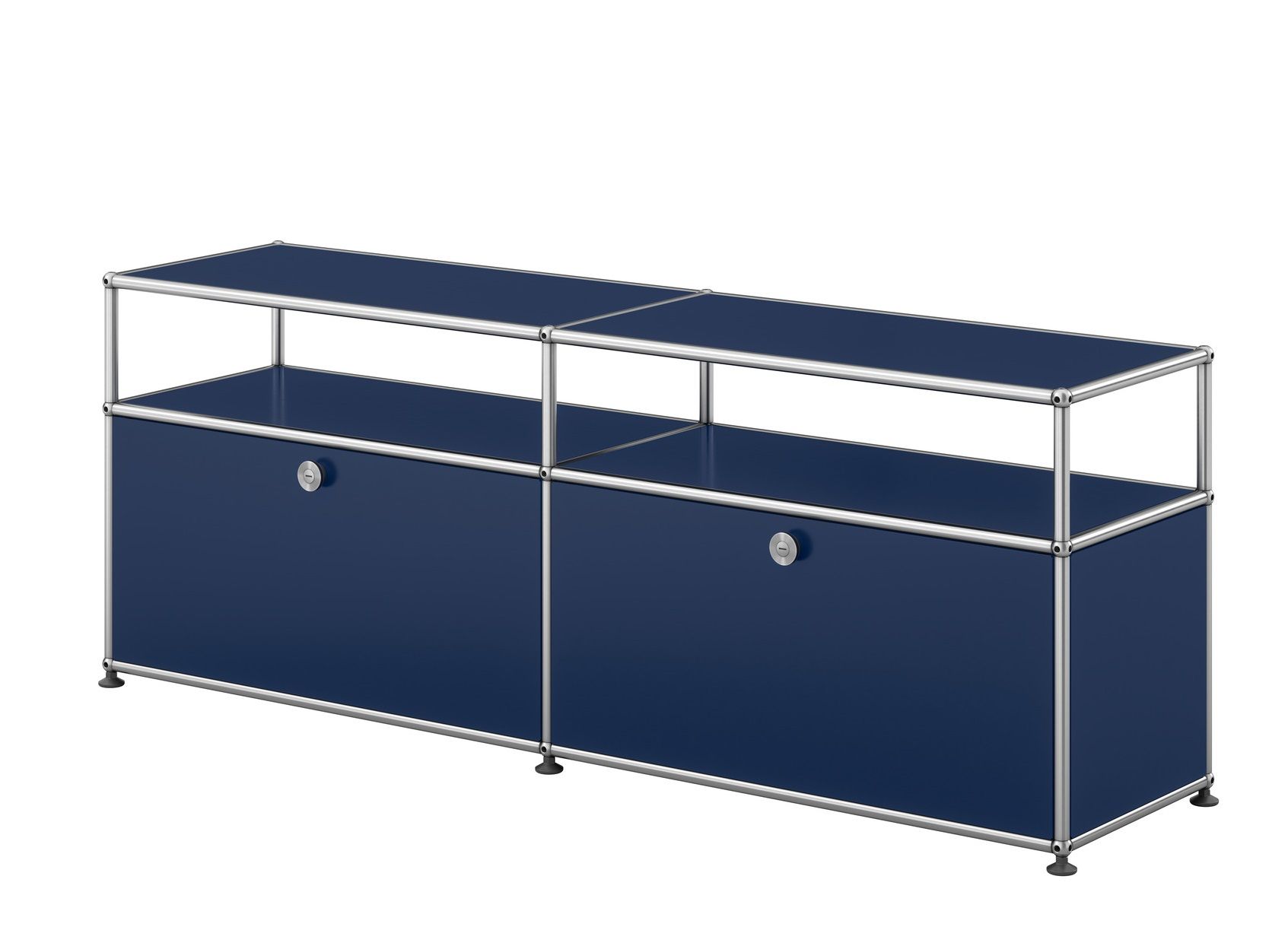 USM Haller Sideboard in Stahlblau, modernes TV- und Hi-Fi-Möbel mit zwei abschließbaren Fächern.