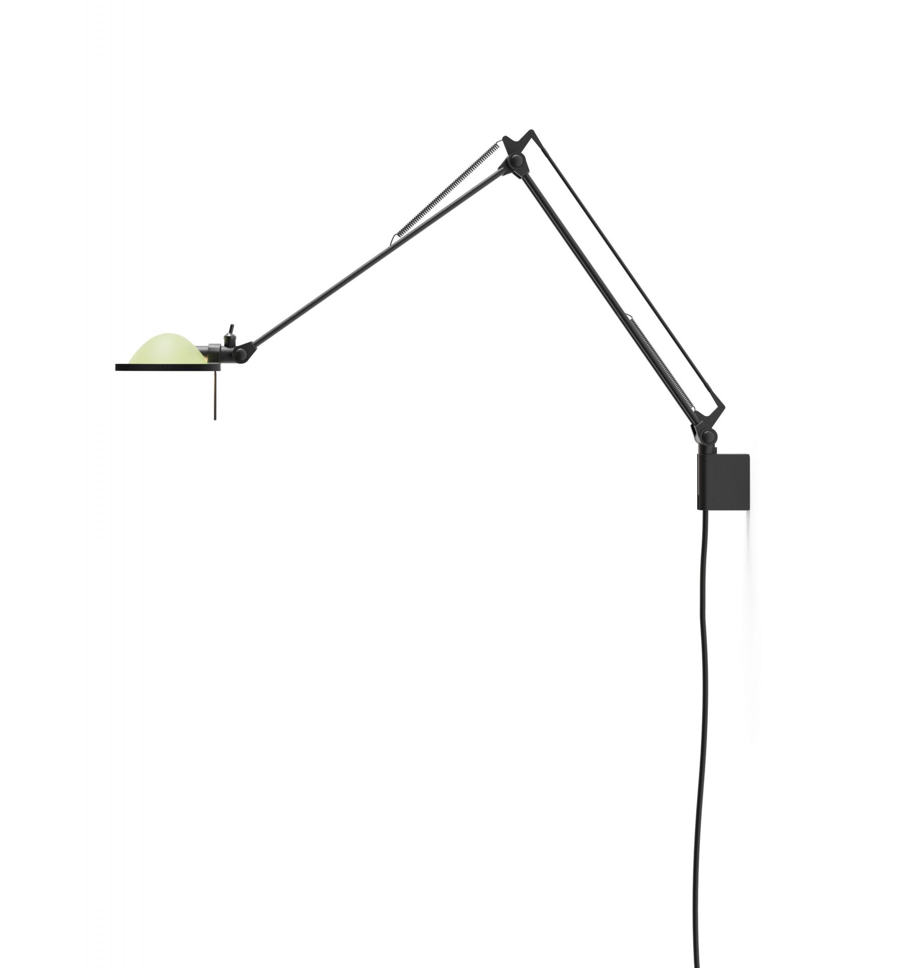 Salbeigrüne Luceplan Berenice Wandleuchte mit verstellbarem Arm und Glasreflektor für flexibles Licht.