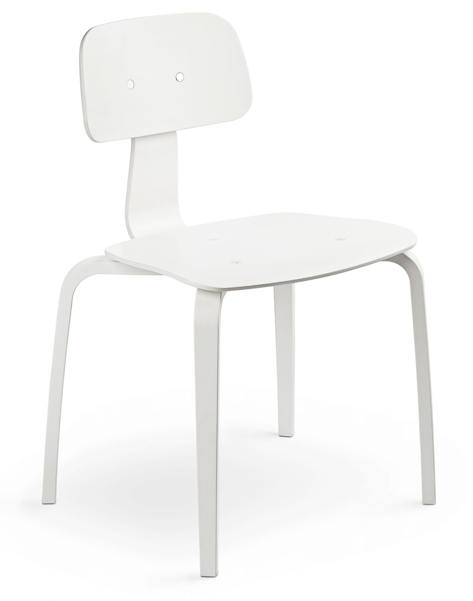 Kevi Stuhl 2070 in Montana-Weiss: Moderner, minimalistischer Holzstuhl mit vier Beinen und Rückenlehne.