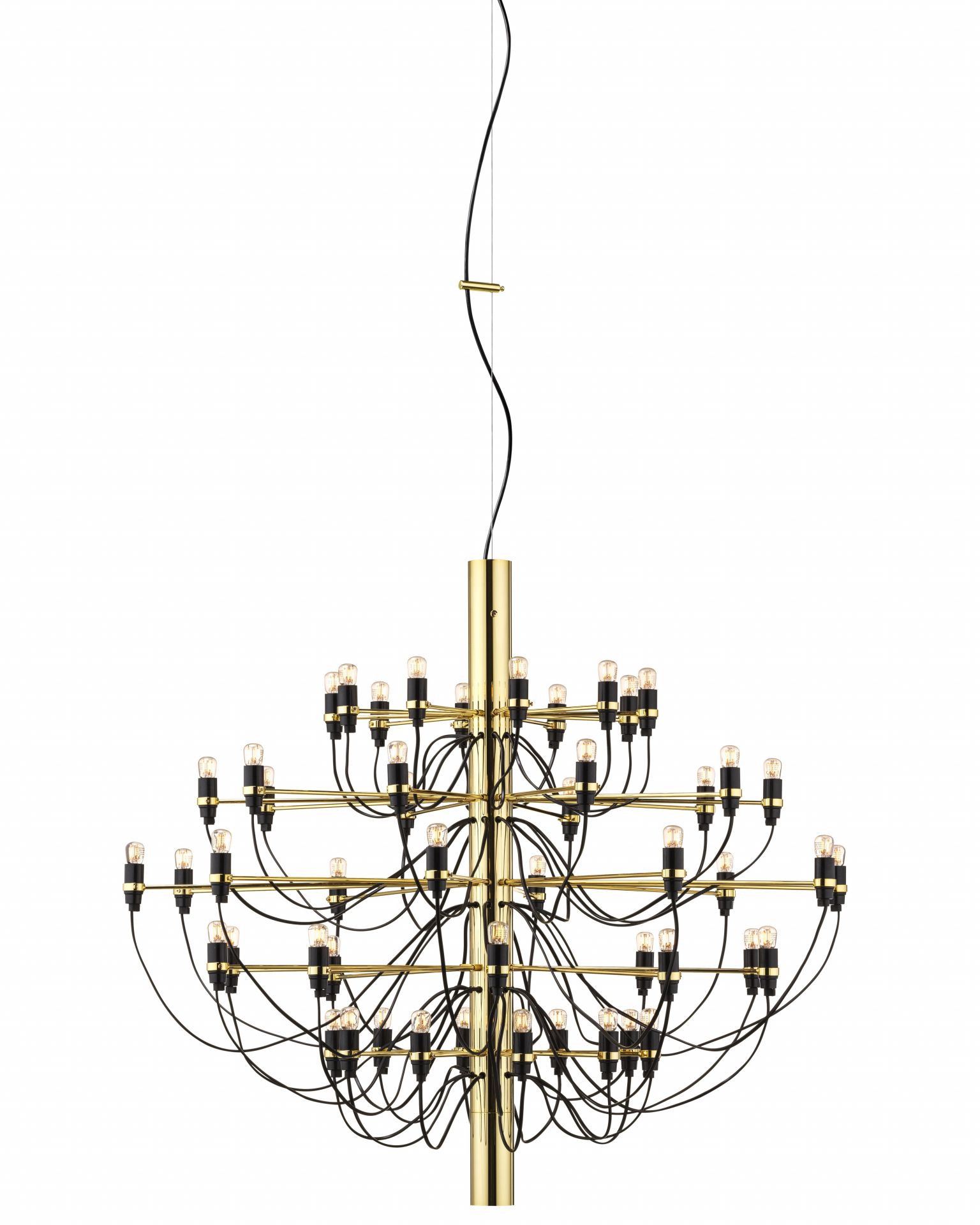 Flos 2097/50 Kronleuchter in Messing mit klaren Glühbirnen, moderne Deckenleuchte für Wohnzimmer und Esszimmer.