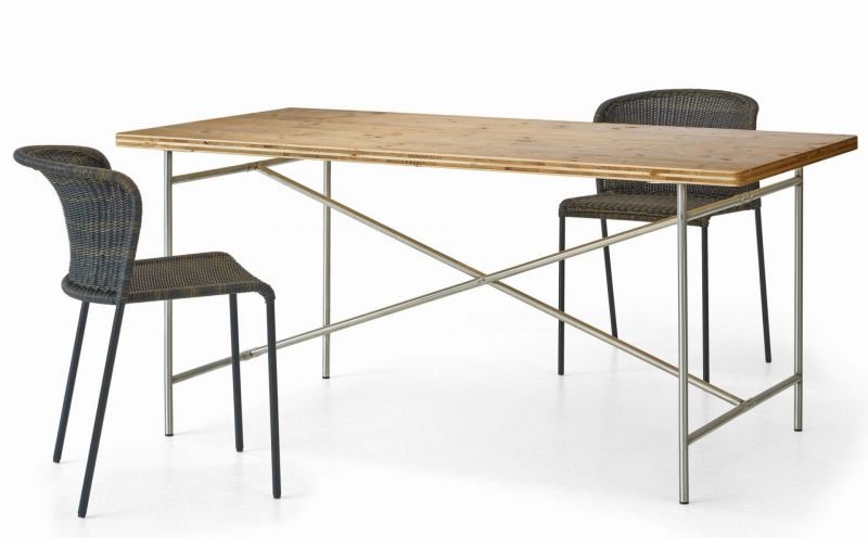 Eiermann 2 Tischgestell FARBIG 100x78 cm / WEISS RAL 9010, KREUZSTREBE NACH HINTEN VERSETZT FÜR ARBEITSTISCHE Richard Lampert EINZELSTÜCK 
