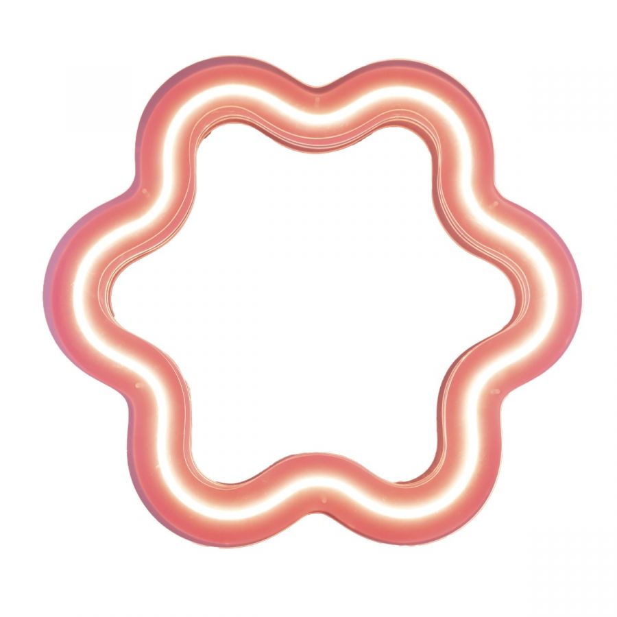 Seletti Supercurve Flower Spiegel, blütenförmiger Wandspiegel mit rosafarbenem Rahmen für moderne Raumgestaltung.