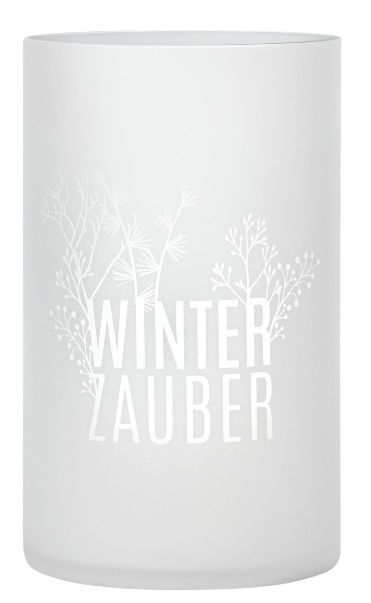 Räder Windlicht Winterzauber, mattweißes Glas mit filigranem Wintermotiv, stimmungsvolle Weihnachtsdekoration für gemütliche Stunden.