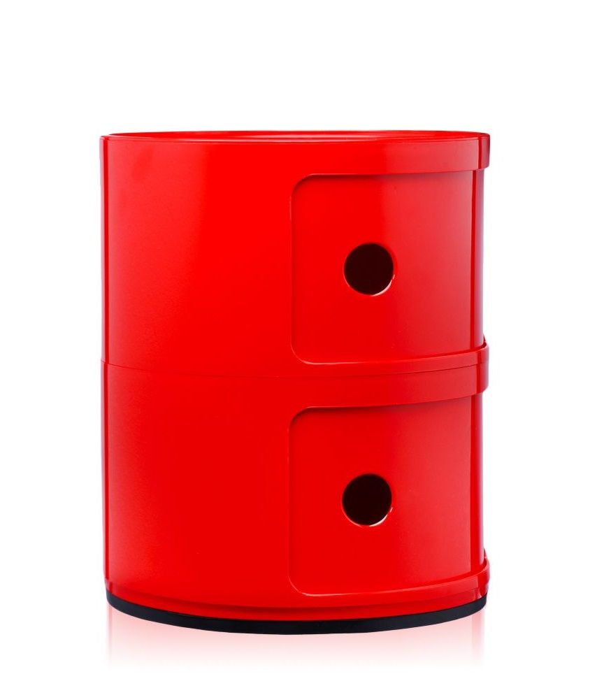 Roter Componibili 2er Element Container von Kartell, Nachttisch aus Kunststoff mit zwei Fächern.