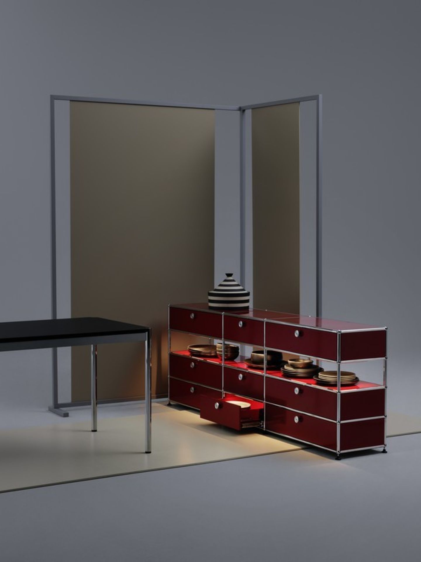 E Sideboard beleuchtet mit 6 Klapptüren beige USM Haller