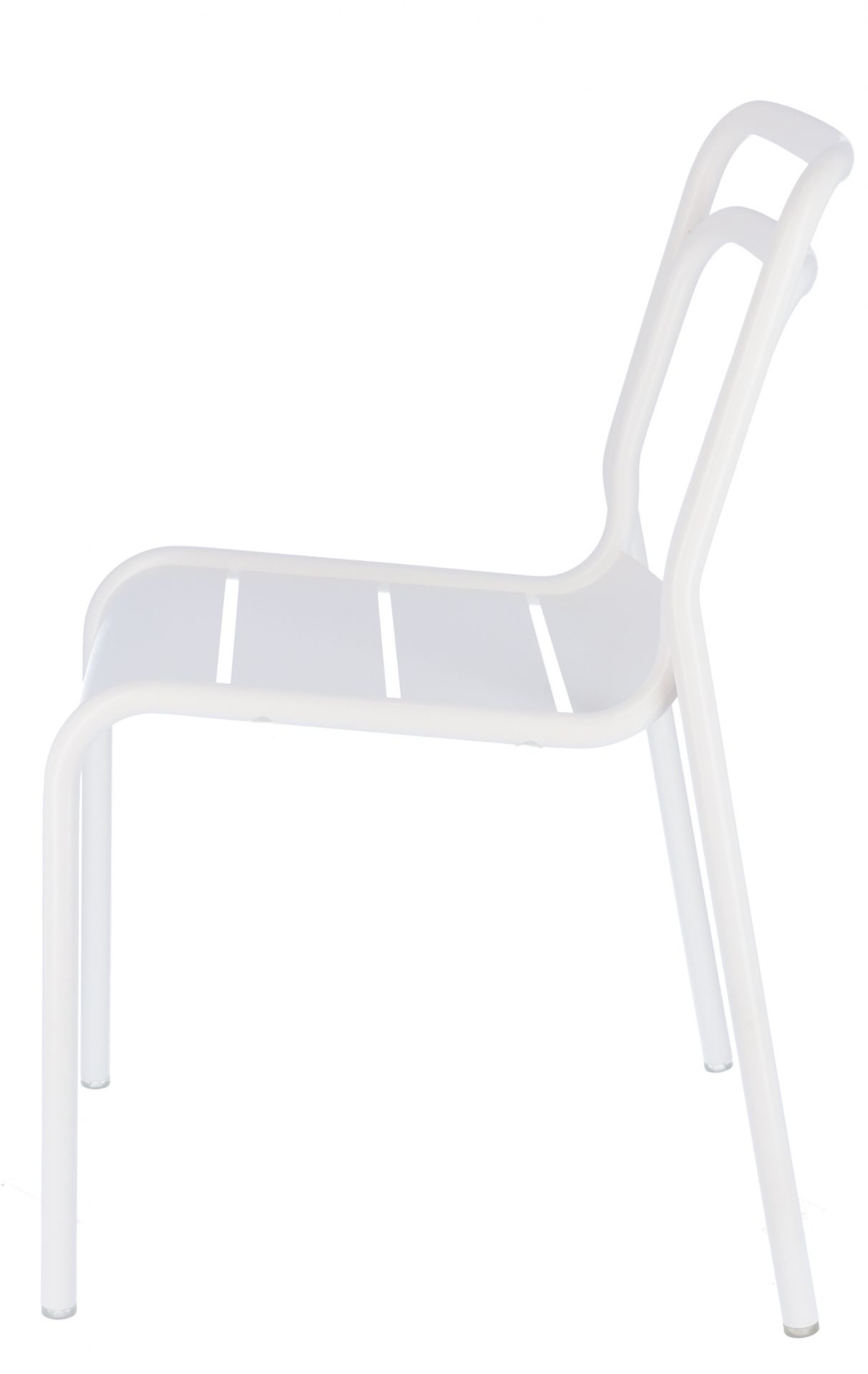 Weißer Live Stapelstuhl von Jan Kurtz für den Außenbereich, Seitenansicht. Gartenstuhl aus Metall.