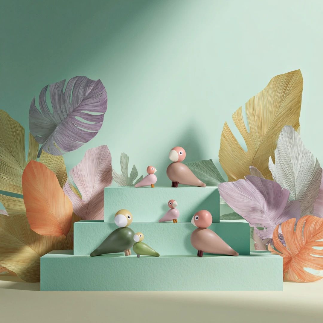 Liv & Lykke Rosa Singvögel Holzfigur Kay Bojesen 