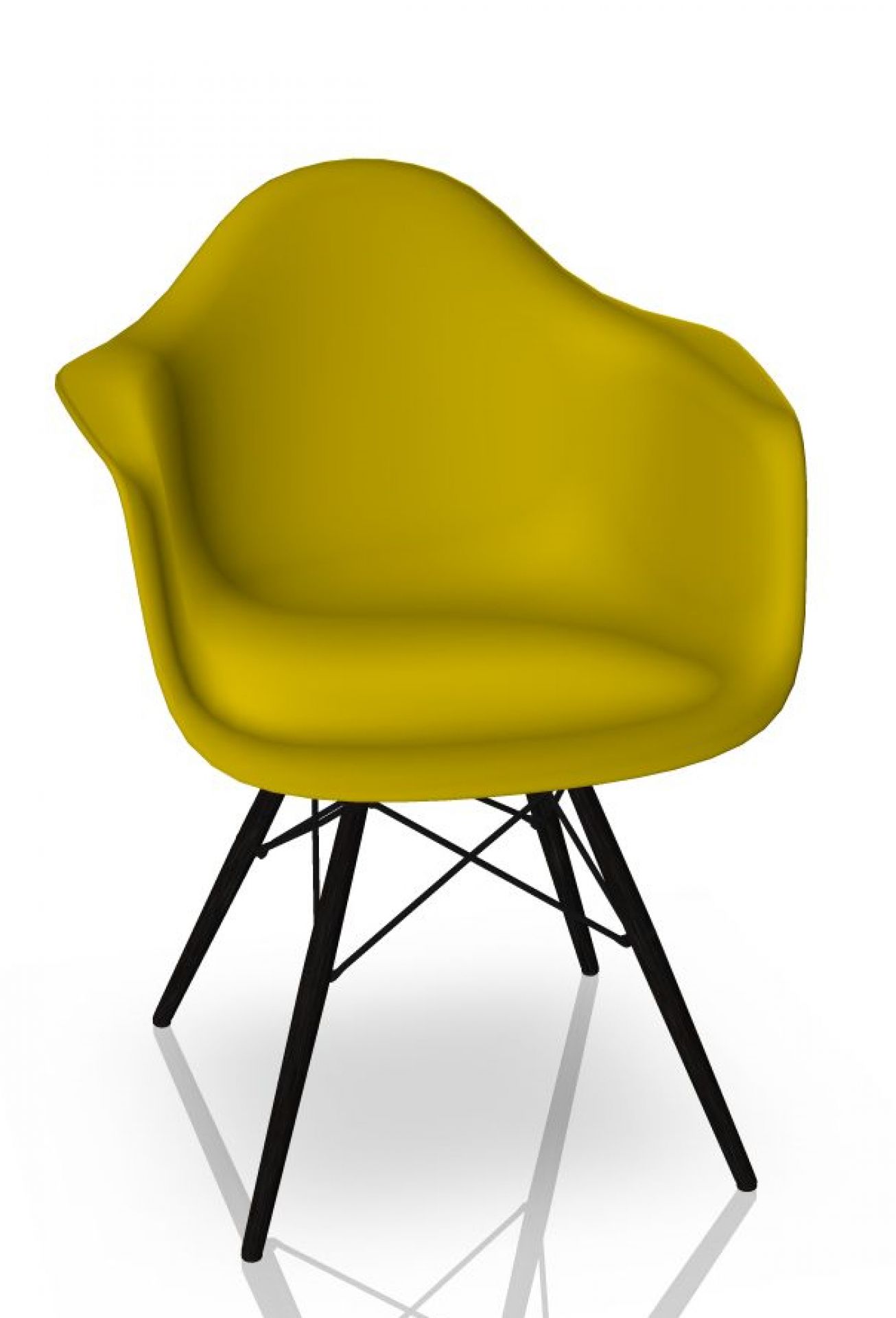 Eames Plastic Arm Chair DAW in Senfgelb mit schwarzem Ahorn-Gestell von Vitra.
