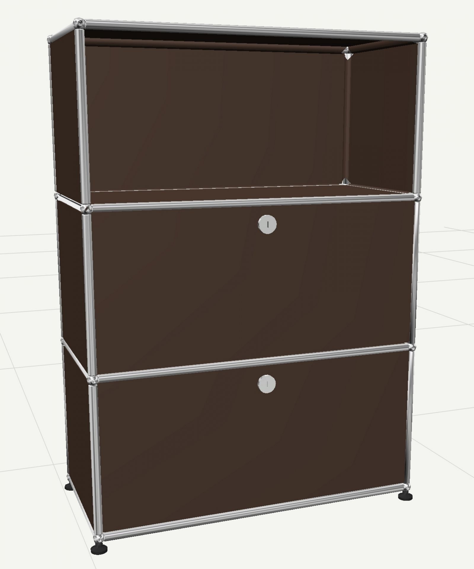 USM Haller Möbel: Braunes Highboard mit zwei Klappen und einem offenen Fach für stilvolle Aufbewahrung.