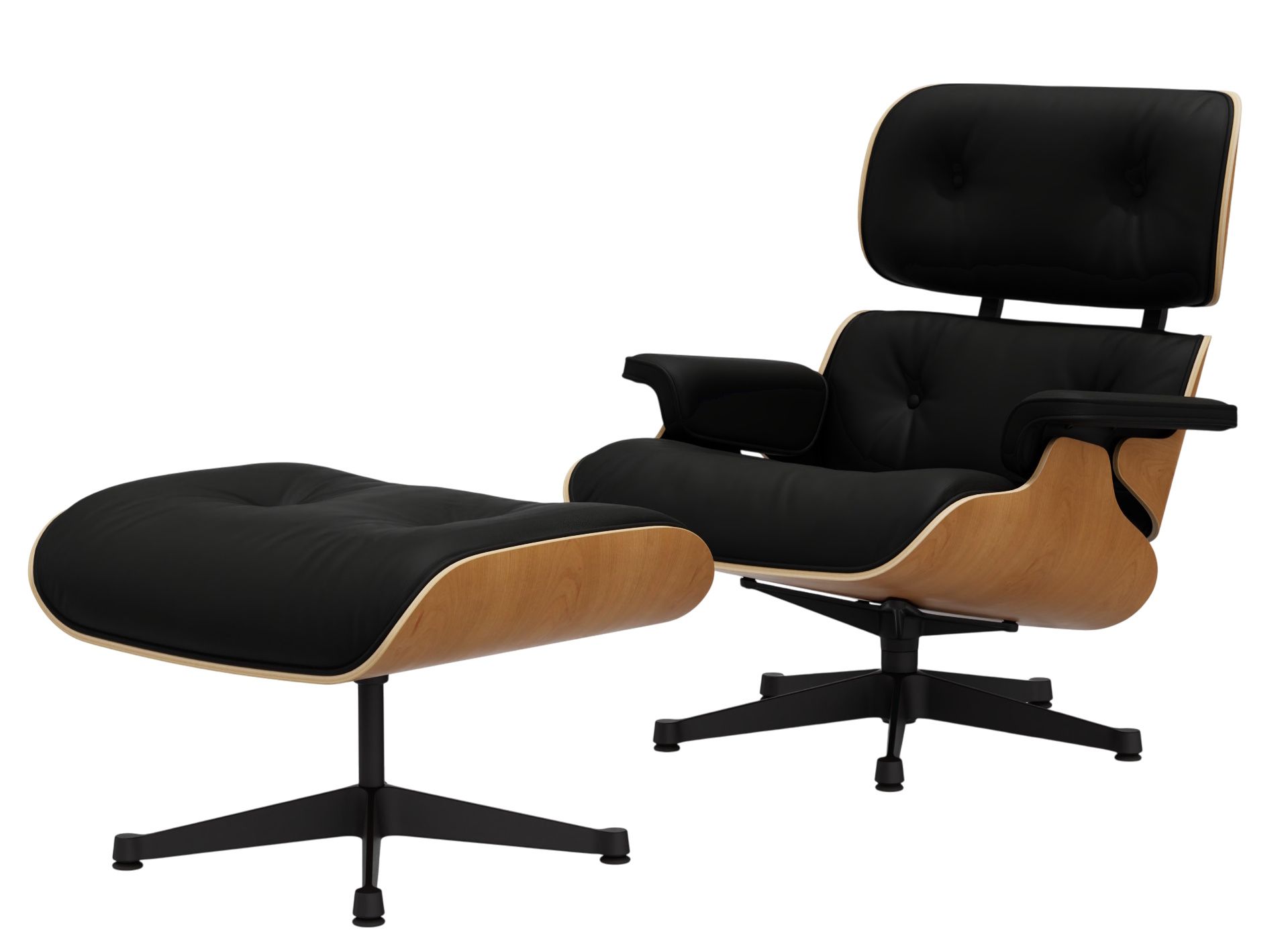 Eames Lounge Chair & Ottoman Sessel VORZUGSKOMBINATION Leder Premium Vitra Kirschbaum natur