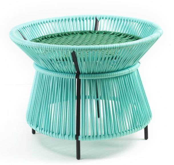 Caribe Basket Table: Türkis-grüner Outdoor-Tisch mit schwarzem Gestell, ideal für Garten und Terrasse.