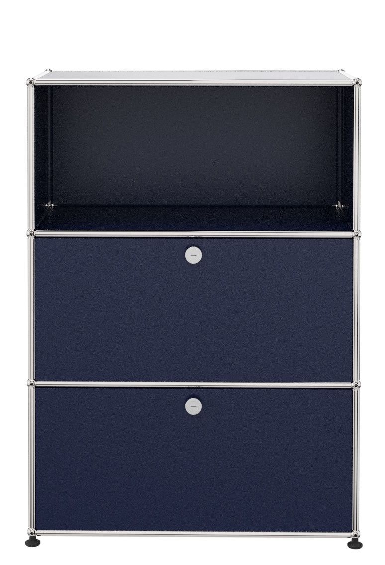 USM Haller Highboard mit 2 Klappen und 1 Fach offen-stahlblau