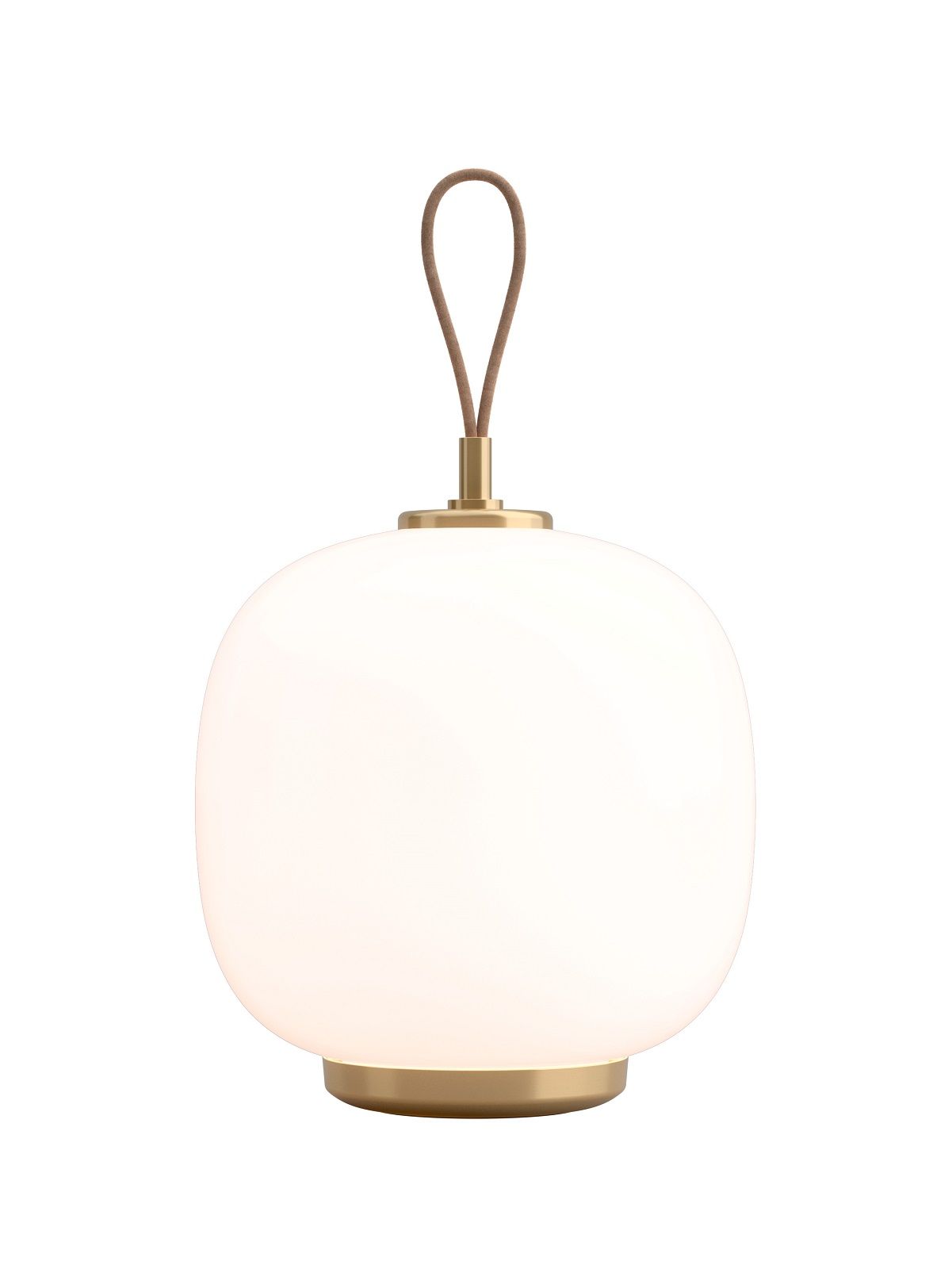 VL 45 Radiohus Tischleuchte von Louis Poulsen, tragbare Akkuleuchte mit Opalglas und Ledergriff.