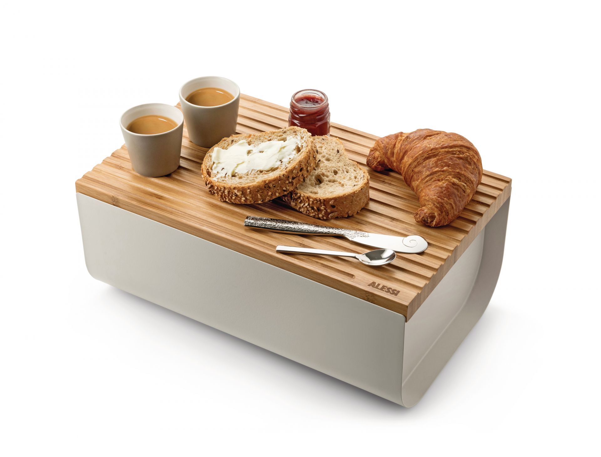 Mattina Brotkasten aus Stahl Warmes Grau Alessi