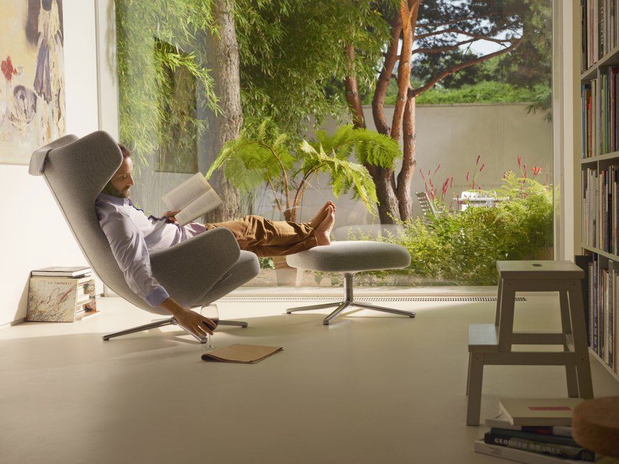 Grand Repos Sessel  + Ottoman Vitra Poliert Nubia Elfenbein / Perle