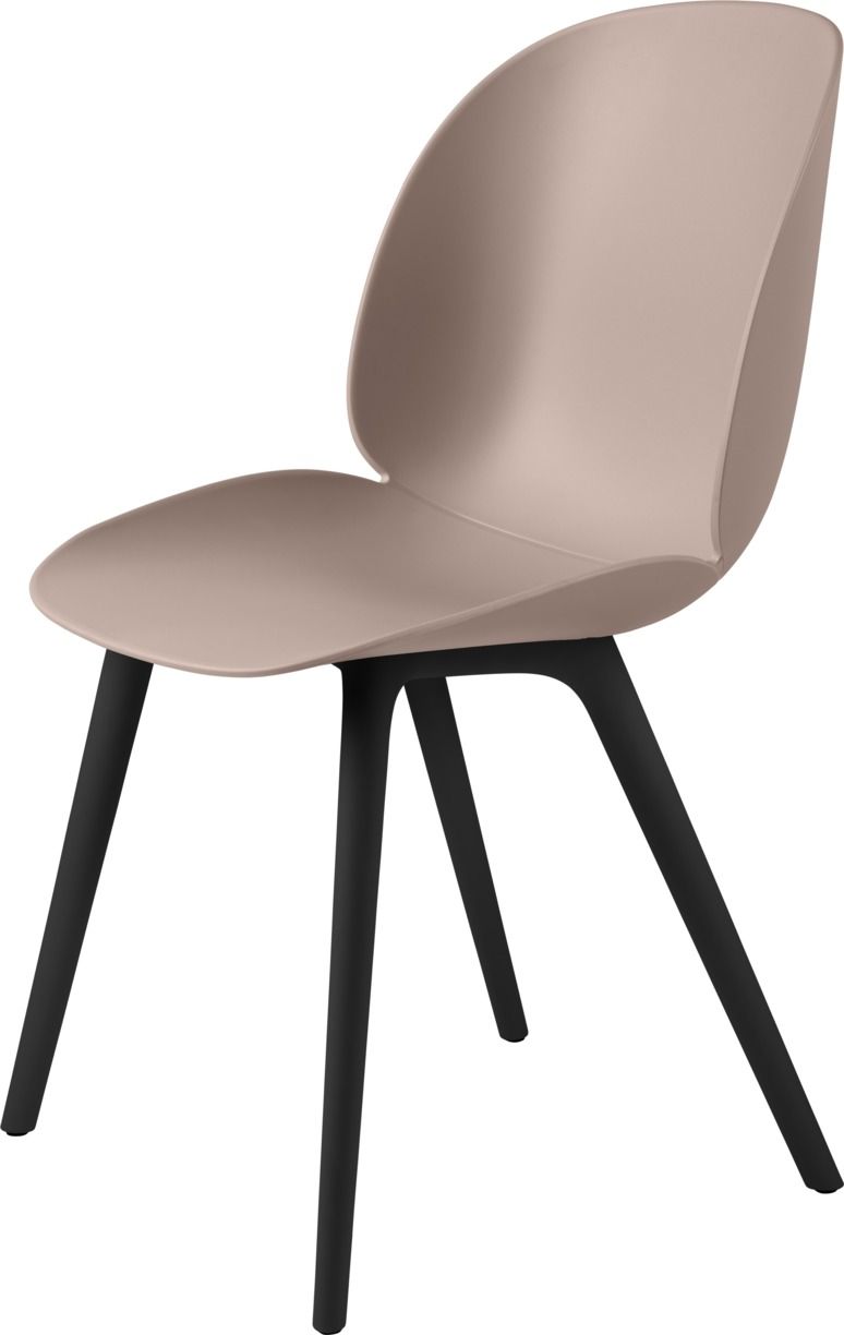 Beetle Chair Esszimmerstuhl in Sweet Pink mit schwarzem Gestell, ungepolsterter Kunststoffstuhl.