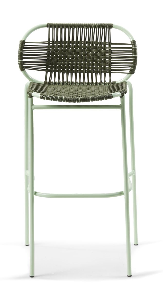 Cielo Barstool in Pastellgrün: Outdoor Barhocker mit geflochtener Sitzfläche und Rückenlehne.
