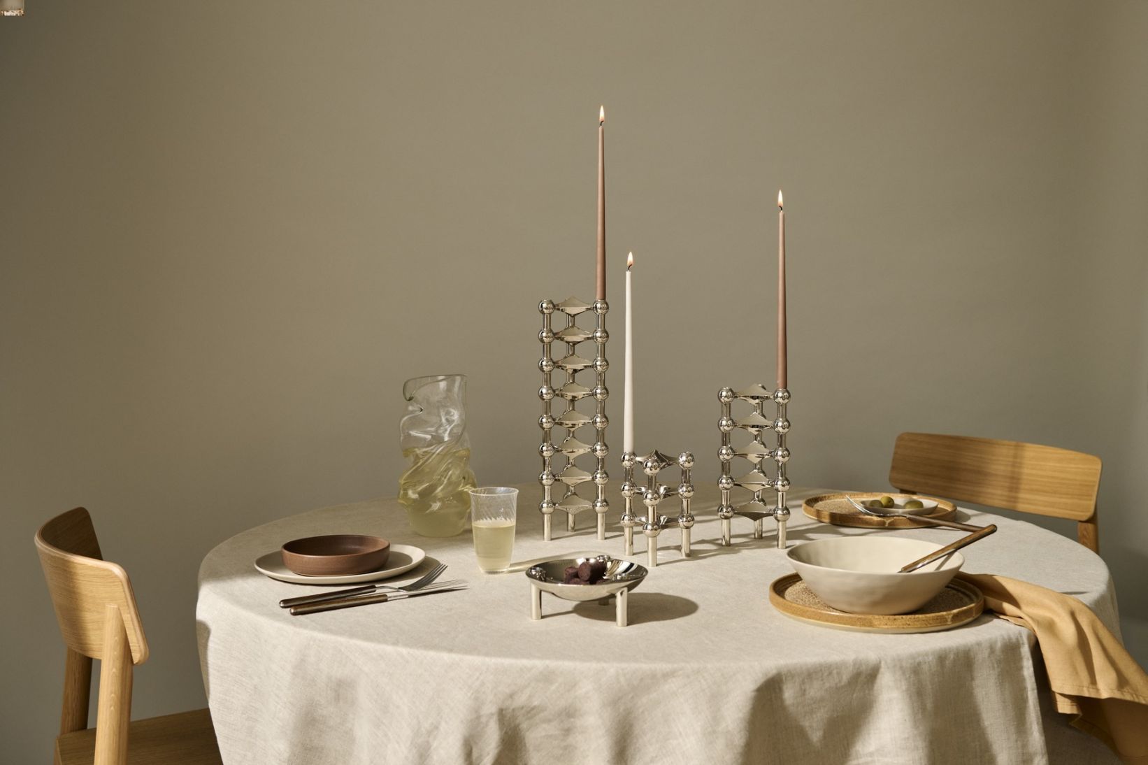 Kerzenständer 3er Set Chrom Stoff Nagel
