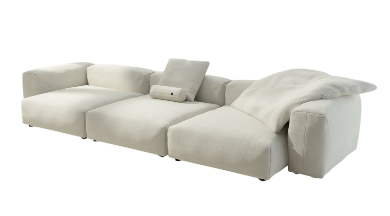 Vetsak Sofa Set 05 Outdoor: Cremeweiße, modulare 5-Sitzer Couch mit Kissen und minimalistischem Design für den Garten.