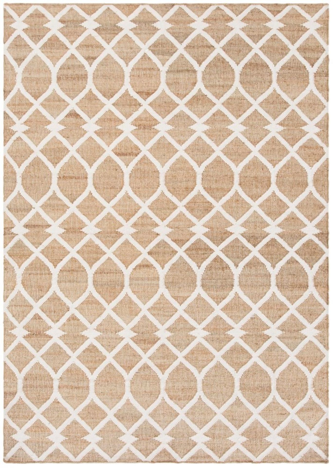 Kilim Rodas Teppich mit geometrischem Muster in Beige und Weiß, 200x300 cm.