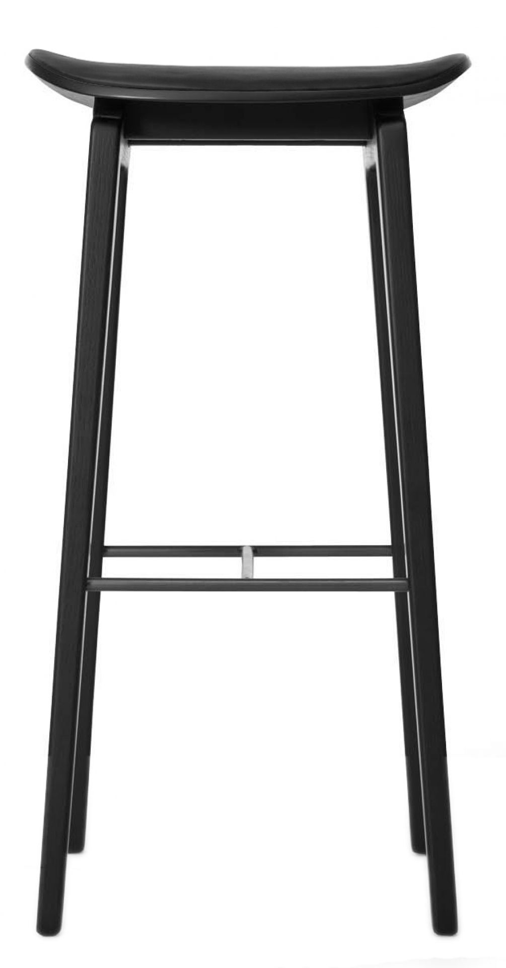 NY11 New York Barhocker von NORR11, Eiche schwarz mit schwarzem Leder, 75 cm hoch.