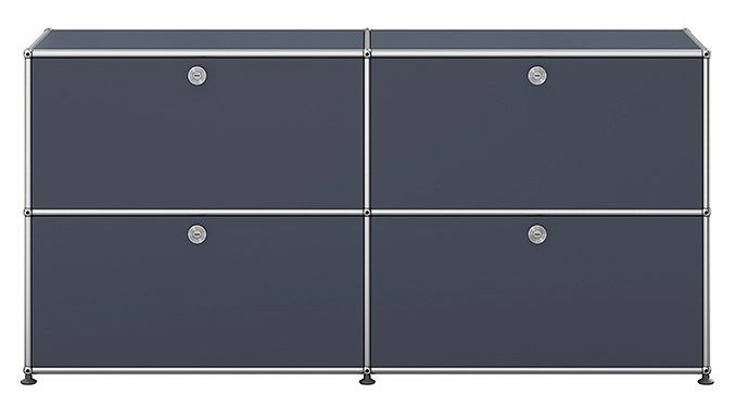 USM Haller Sideboard anthrazitgrau mit vier Klappen, modernes Designmöbel für Wohnzimmer und Büro.