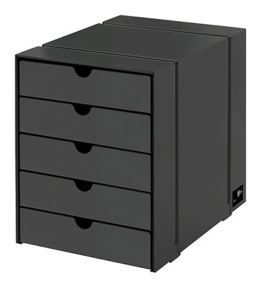 USM Haller Inos Kastenset C4 mit 5 anthrazitgrauen Schubladen, geschlossen, ideal für das Home Office.