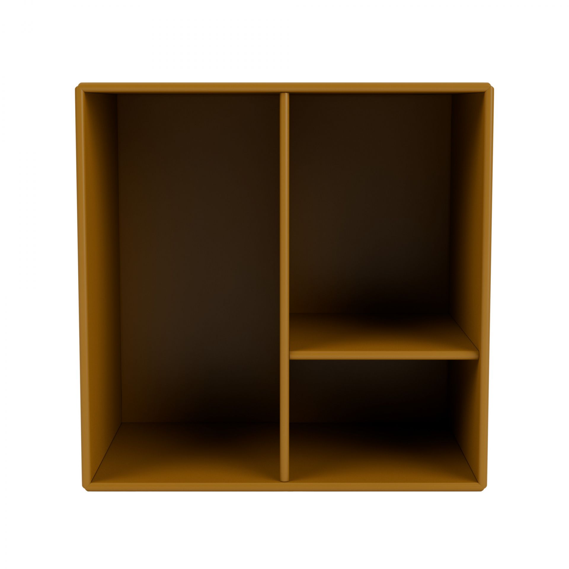 Amberfarbenes Mini Modul mit Regalböden, ideal für kleine Räume und zur Wandmontage.