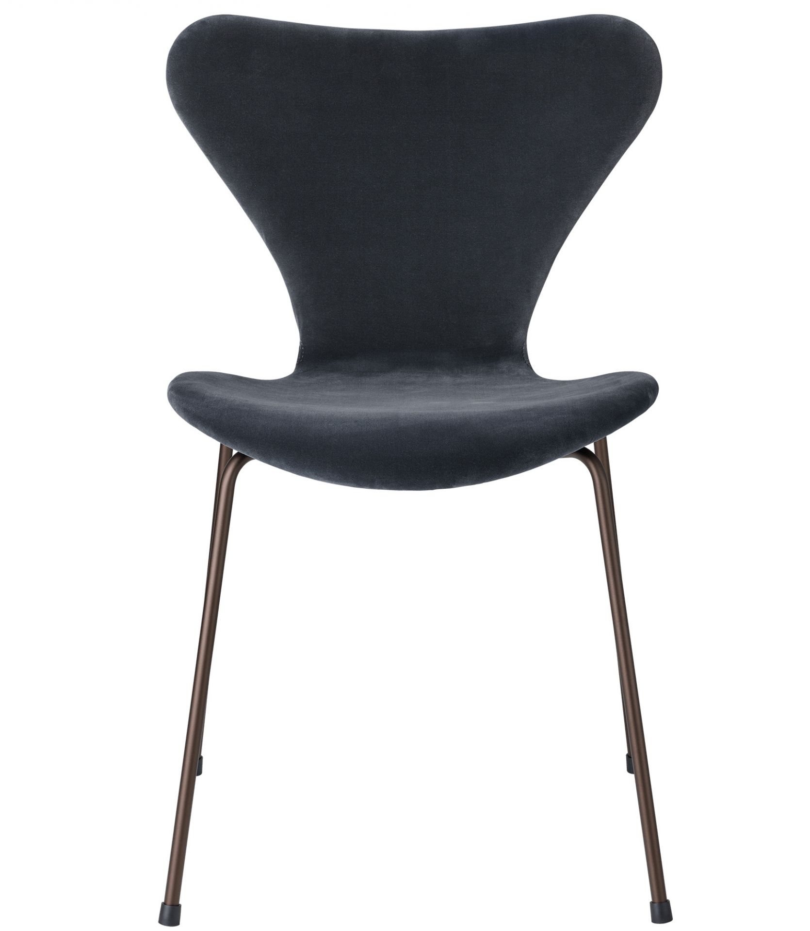 Series 7 Stuhl von Fritz Hansen, mitternachtsblaues Samtpolster und filigrane Beine.