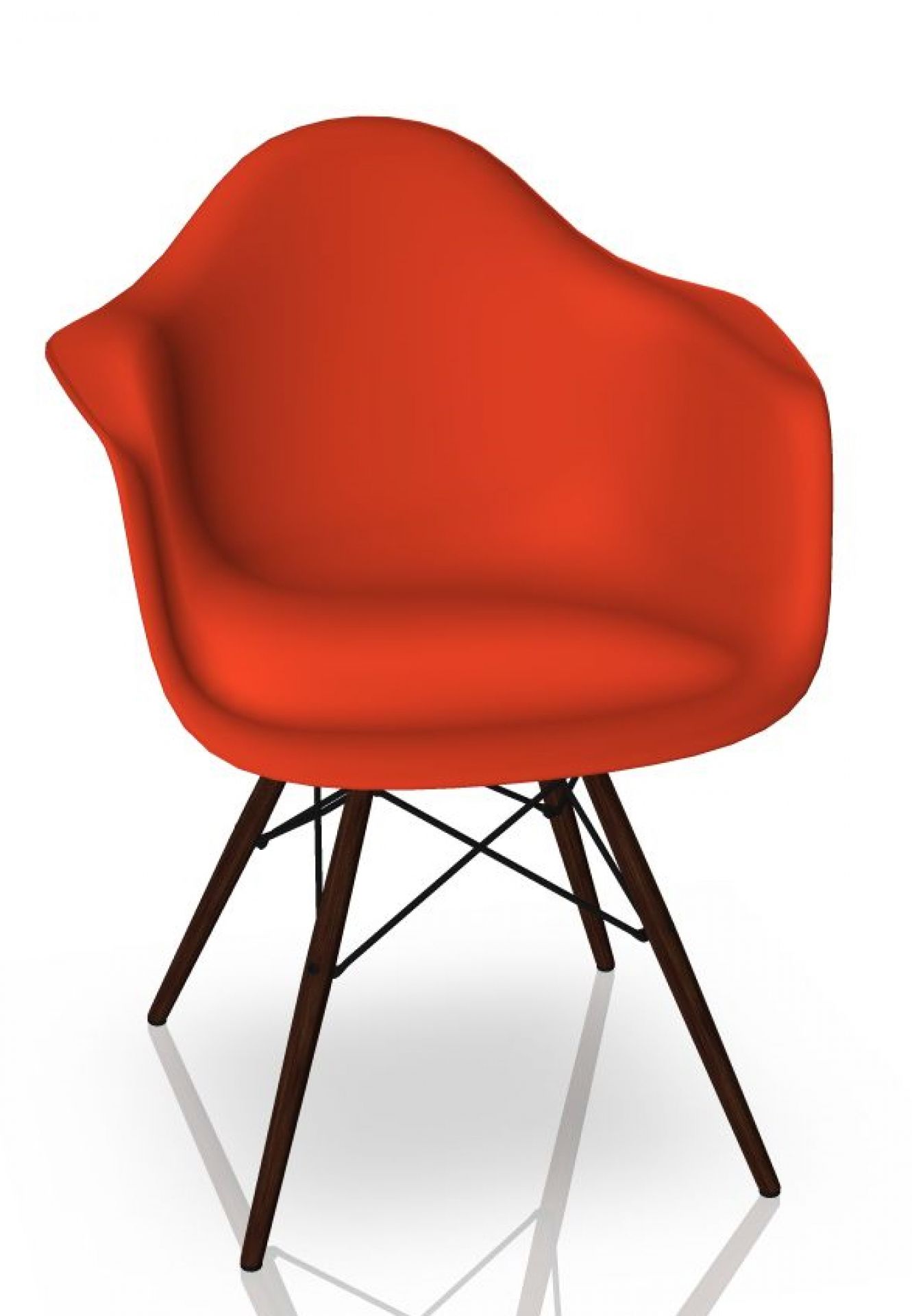 Eames Plastic Arm Chair DAW in Poppy Red mit Ahorn dunkel Gestell. Designklassiker.