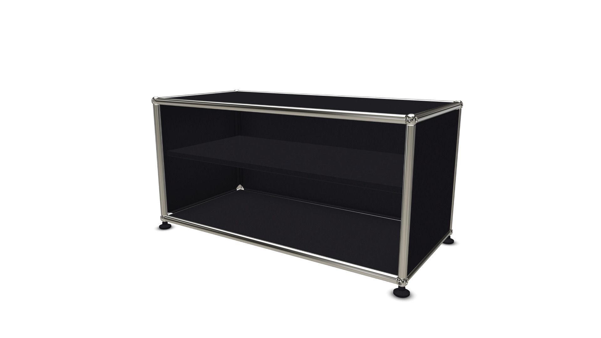 Schwarzes USM Haller Regal mit zwei Fächern und silbernen Chrom-Rohren als Ersatzteil oder Möbel-Erweiterung.