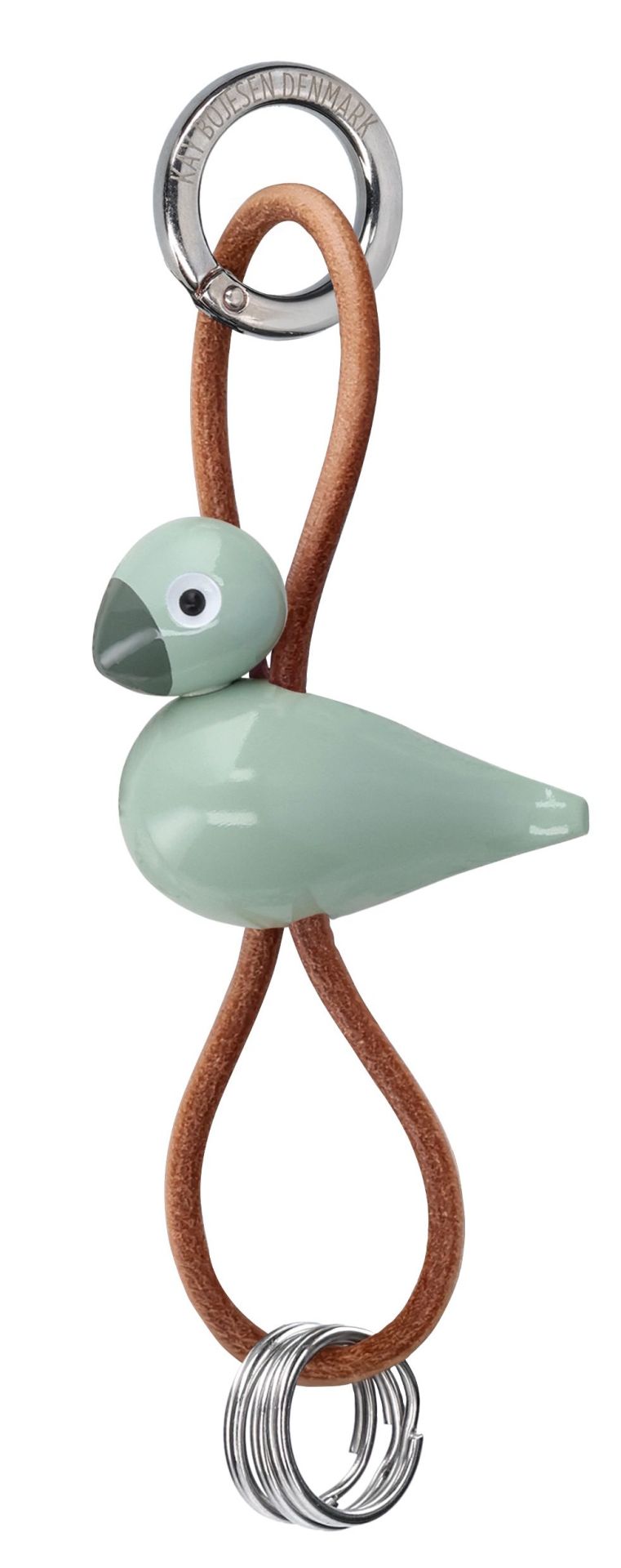 Vogel Grün Schlüsselanhänger silberfarbenes Metall mit Naturleder Kay Bojesen